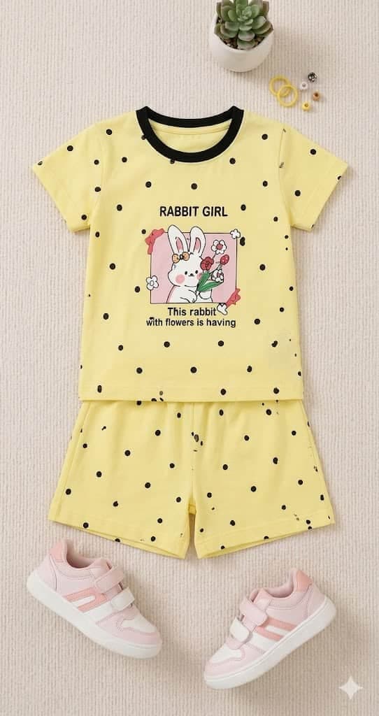 Rabbit Girl Premium Cotton Lycra T-Shirt Shorts Set